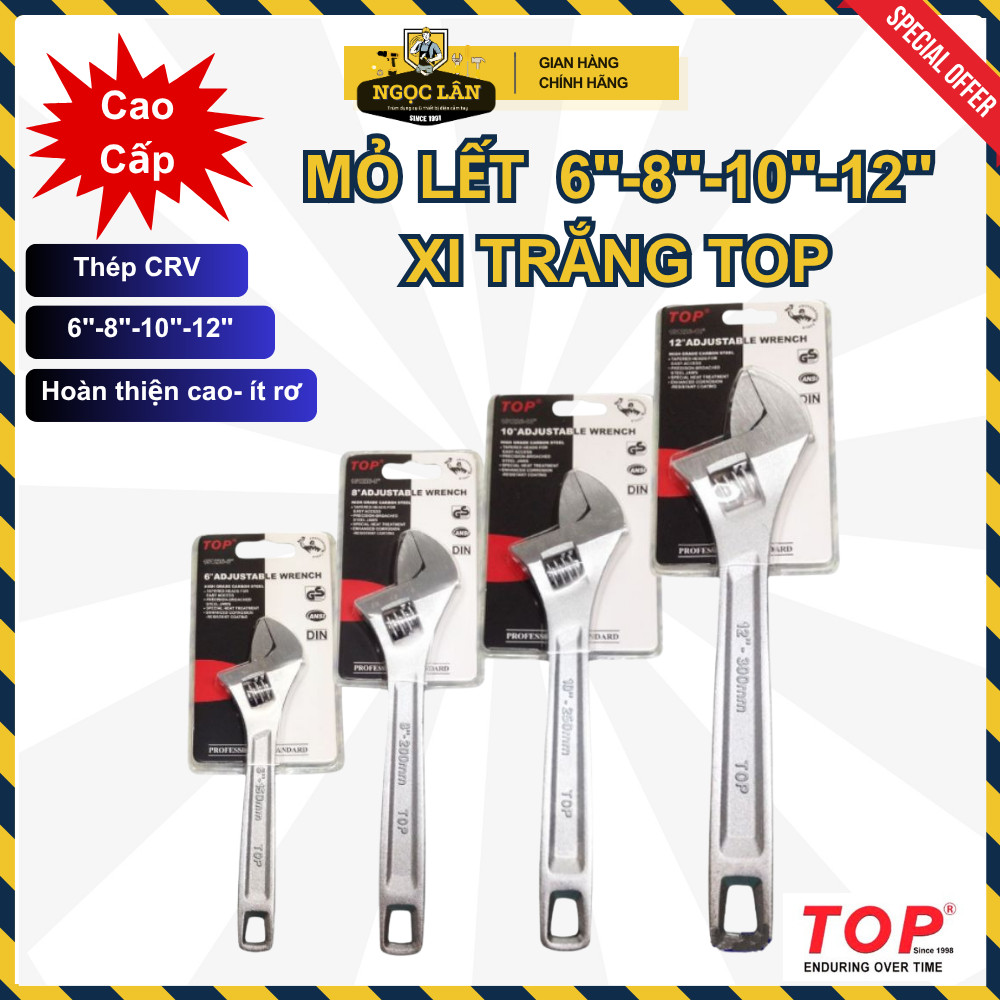 [Chính hãng TOP] Mỏ Lết xi trắng Top 6” 150mm 8" 200mm 10" 250mm 12" 300mm hàng Đài Loan cao cấp