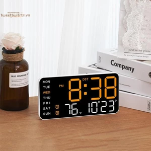 TRTR Đồng hồ treo tường kỹ thuật số lớn Ngày tuần Hiển thị nhiệt độ Bàn điều khiển bằng giọng nói Đồng hồ báo thức LED Độ sáng Có thể điều chỉnh Đồng hồ 12 / 24H VN