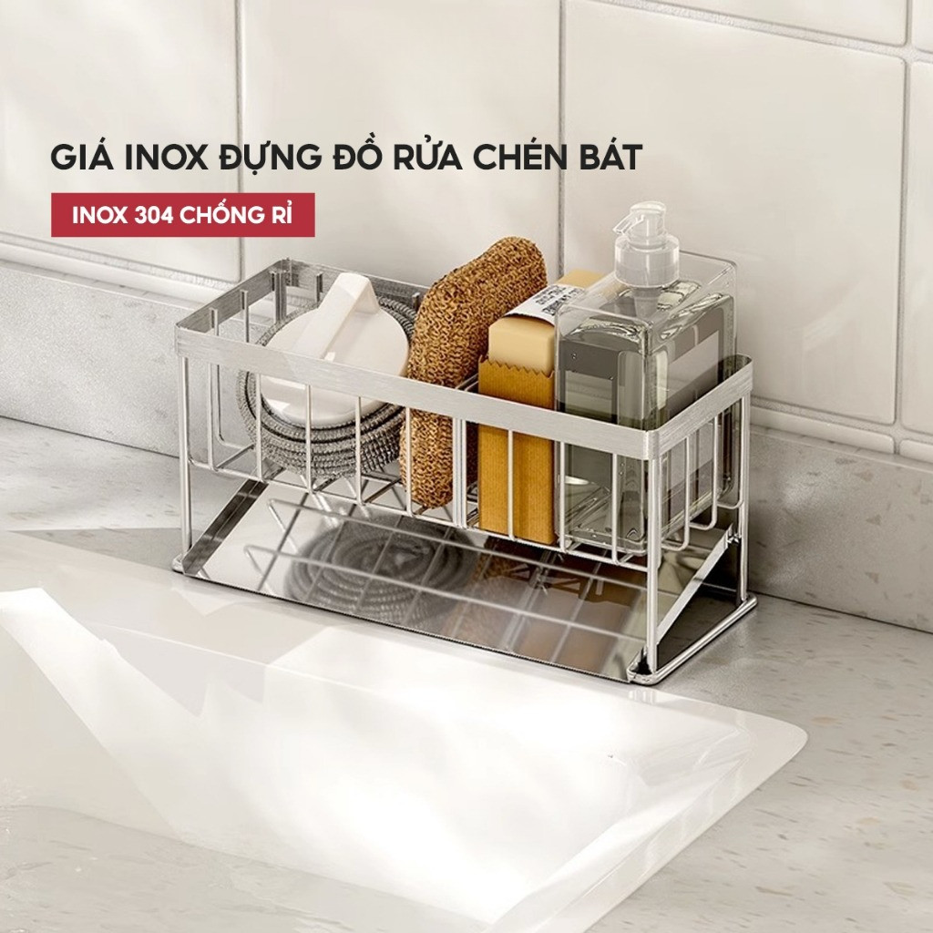 Giá Để Đồ Rửa Chén Bát inox 304 chống rỉ Kệ Đựng Đồ Bồn Rửa Bát Tiện Lợi Kèm Khay Hứng Nước