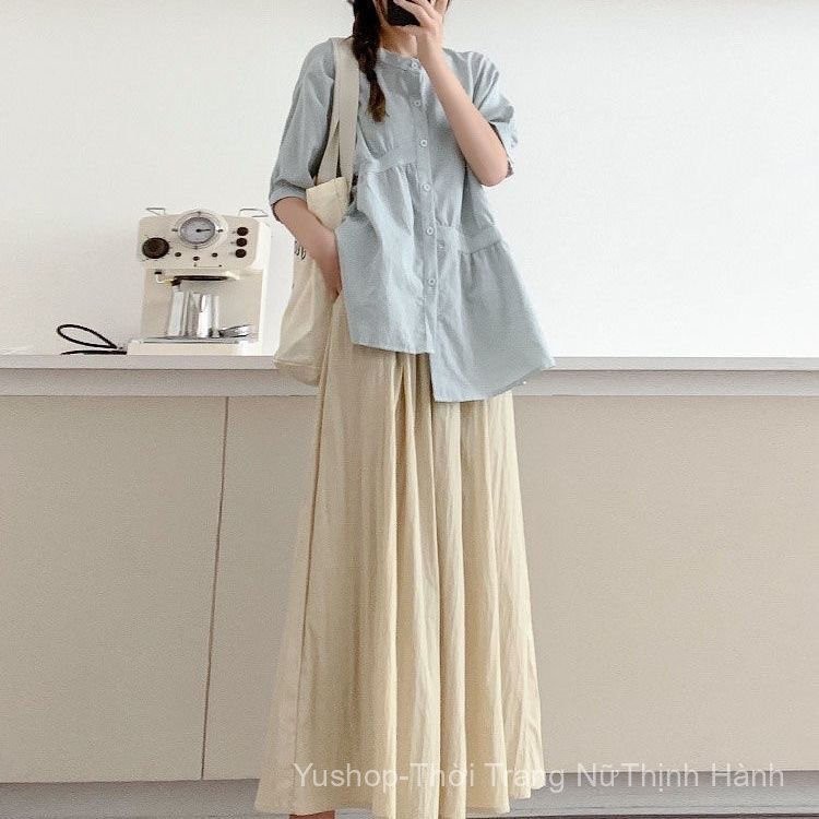 [Yu]Trang phục phong cách trà mùa hè, áo kẻ tươi mát kiểu Nhật kết hợp váy ôm dáng xinh.