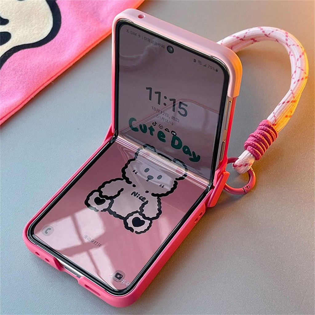Ốp Điện Thoại Thích Hợp Cho Samsung Galaxy ZFlip7 Dễ Thương Hàn Quốc Kawaii Thỏ Vòng Giá Đỡ Gradient Có Dây Đeo Tay Cho ZFlip 7 6 5 4 3 5G Vỏ Bảo Vệ Vỏ Chống Sốc