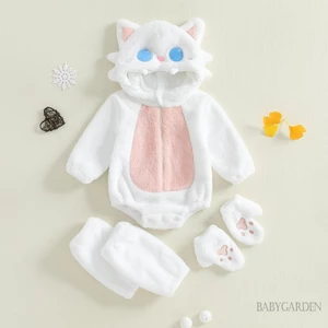 / / -Baby Girl Halloween Cat Trang Phục Sang Trọng Dài Tay Hood Zip Up Romper Găng Tay Giữ Ấm Chân Quần Áo Mùa Thu Đông