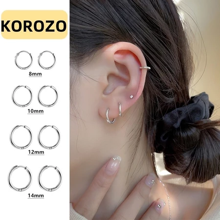 Bông tai dây thép không gỉ có khóa tròn cổ điển Korozo - Gói hai thanh lịch cho phong cách dễ dàng