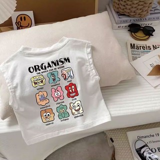 Mùa Hè Nguyên Chất Cotton Trẻ Em Áo Thun Không Tay Bé Trai Bé Gái Hoạt Hình Dễ Thương In Hình Áo Vest Bé Hàn Quốc Top