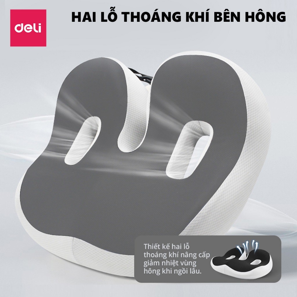 [Outlet S1] Đệm ghế ngồi văn phòng Deli thiết kế Thoáng Khí Chống Trĩ Chất Liệu Cao Su Non Giảm Ê Mỏi Điều Chỉnh Tư Thế