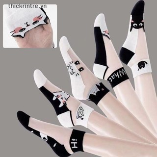 THI 5 Đôi / lốc Tất Mùa Hè Đen Trắng Thủy Tinh Lụa Thoáng Khí Nữ Tất Ngắn Đơn Giản VN