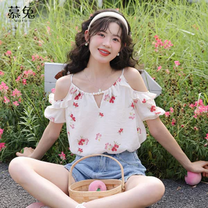 Mutu Áo sơ mi nữ phong cách Pháp ngọt ngào, cổ đào, hoa rời, thiết kế mới cho mùa hè