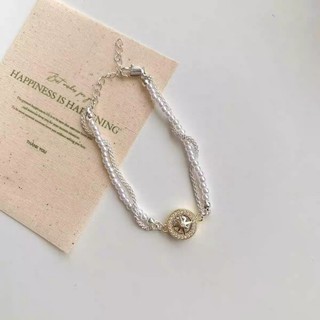 Vòng Tay đôi Nữ Ngôi Sao Kim Cương Và Ngọc Trai Hai Lớp Vòng Tay Nữ Phong Cách Retro Sang Trọng