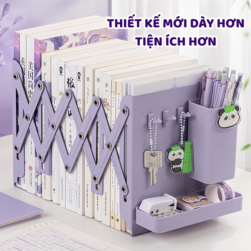 (MỚI) Giá Đỡ Sách Gấp Gọn Đa Năng Kèm Móc Treo Và Hộp Bút, Kệ Sách Mini Bàn Học Văn Phòng Tiện Lợi