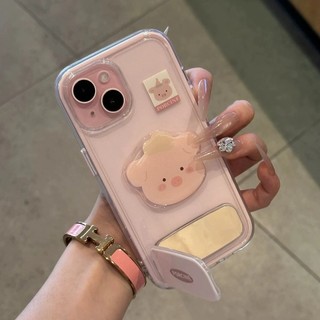 Hoạt Hình Dễ Thương Chó Con Heo Hồng Gương Đứng Giá Đỡ Ốp Lưng Điện Thoại iPhone 16 Pro Max 15Promax 12 13 14 Pro Max 15Plus 17Promax Chống Sốc Trong Suốt Acrylic Di Động