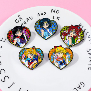 Thổ Cẩm Kim Loại Anime Nhật Bản Cho Túi / Áo Khoác Thủy Thủ Hướng Đạo Mặt Trăng & Thủy Tinh Trái Tim Pin