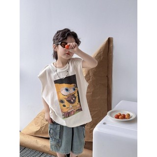 Mùa Hè Phong Cách Mới Bé Trai Đẹp Trai Hoạt Hình Không Tay Áo Thun Trẻ Em Thời Trang In Chữ Áo Vest Bé Top