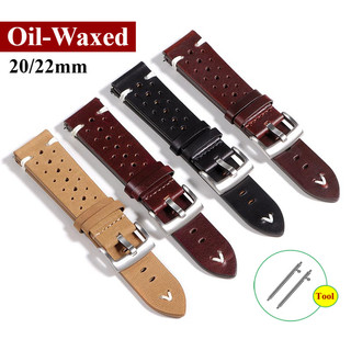 Dây đeo đồng hồ bằng da bò Geunine bọc dầu 20mm 22mm Dây đeo đồng hồ da thật cổ điển dành cho nam nữ Cổ điển Retro Phát hành nhanh Dây đeo đồng hồ Vòng tay Porous Đen Nâu