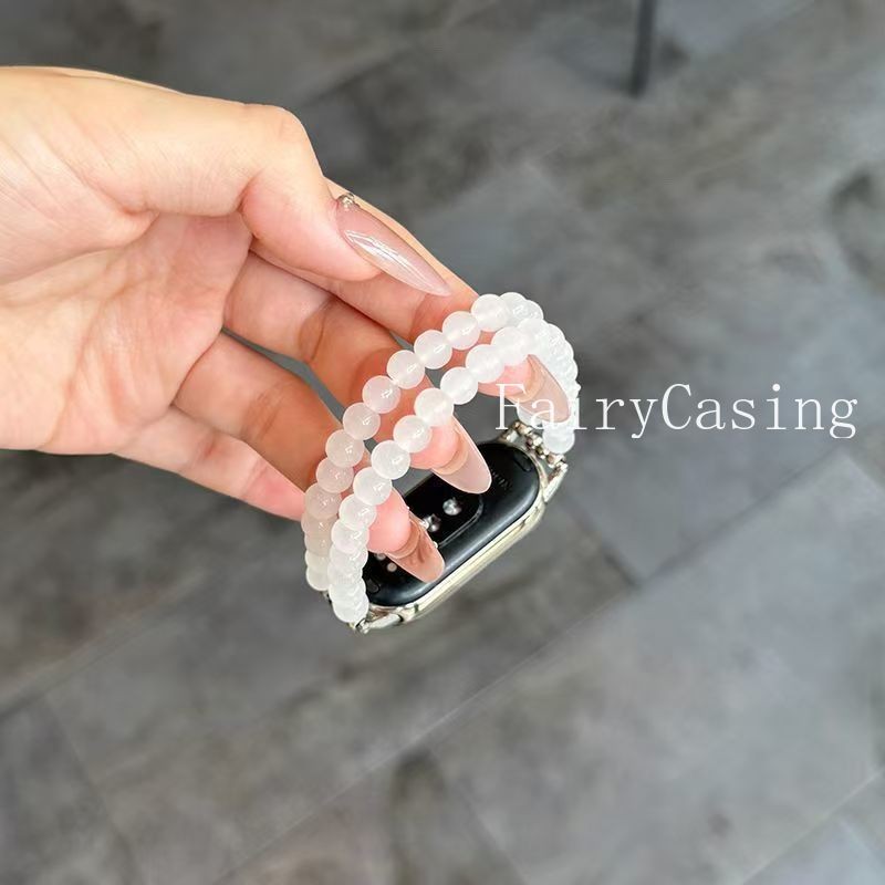 Dây Đeo Hạt Trắng Cho 10 9 8 7 Dây Đeo Đồng Hồ Cho Mi Band 6 5 4 3 Vòng Tay Cho Mi 9 8 Hoạt Động Trang Sức Dây Đàn Hồi