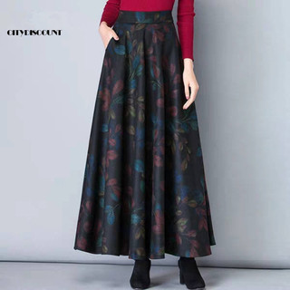 Túi bên eo, váy maxi chữ A cổ điển plus size với họa tiết kẻ sọc và viền lớn, cạp cao
