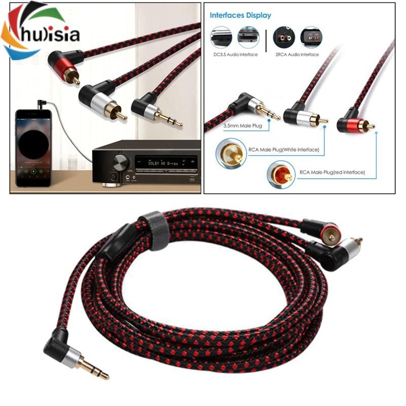 chulisia Cáp âm thanh nam 90 độ 3,5 mm đến 2 RCA Y Splitter Dây cáp chuyển đổi