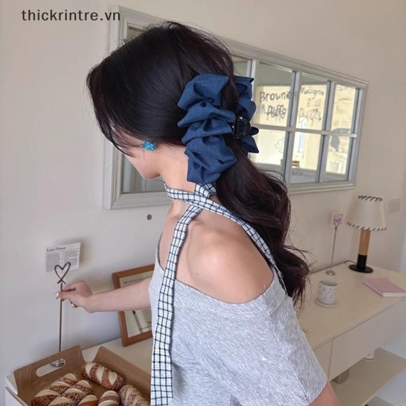 THI Thời Trang Denim Xanh Lấy Kẹp Xếp Ly Vuốt Tóc Mặt Sau Lớn Của Kẹp Dành Cho Nữ Bé Gái Mũ Phụ Kiện Tóc VN