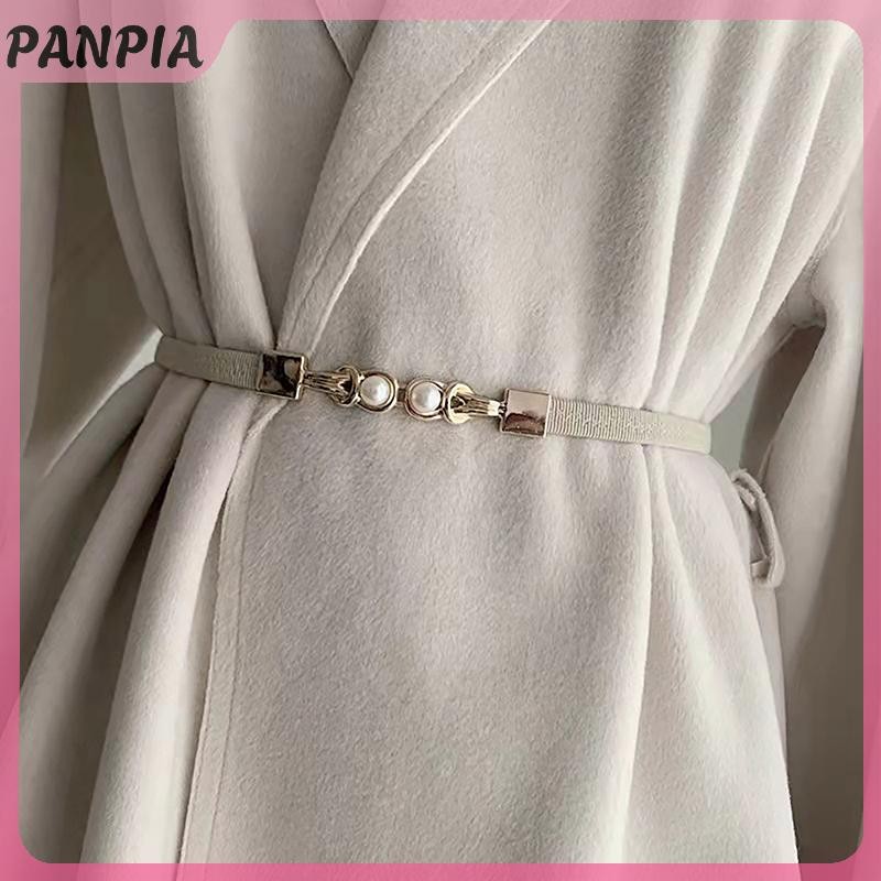 PANPIA-Đỏ Đôi Ngọc Trai Khóa Co Giãn Thắt Lưng Nữ Đen Mỏng Dây Đeo Nữ Váy Váy Trang Trí Dây Thắt Lưng