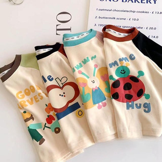 Xuân Thu Phong Cách Mới Cotton Nguyên Chất Bé Trai Bé Gái Áo Thun Dài Tay Đáy Áo Sơ Mi Trung Nhỏ Trẻ Em Mỏng Phong Cách Tương Phản