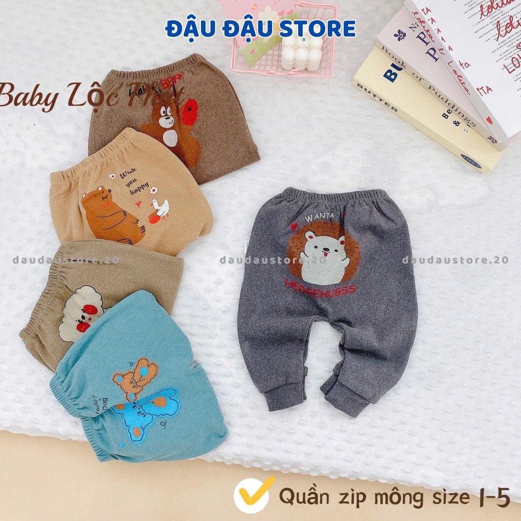 Set 3-5 Quần Dài Thu Đông Quần Zip Lông Mông Cho Bé Sơ Sinh 3-13kg - Vải Zip Lông Phối Họa Tiết QZL01 Đậu Đậu Store