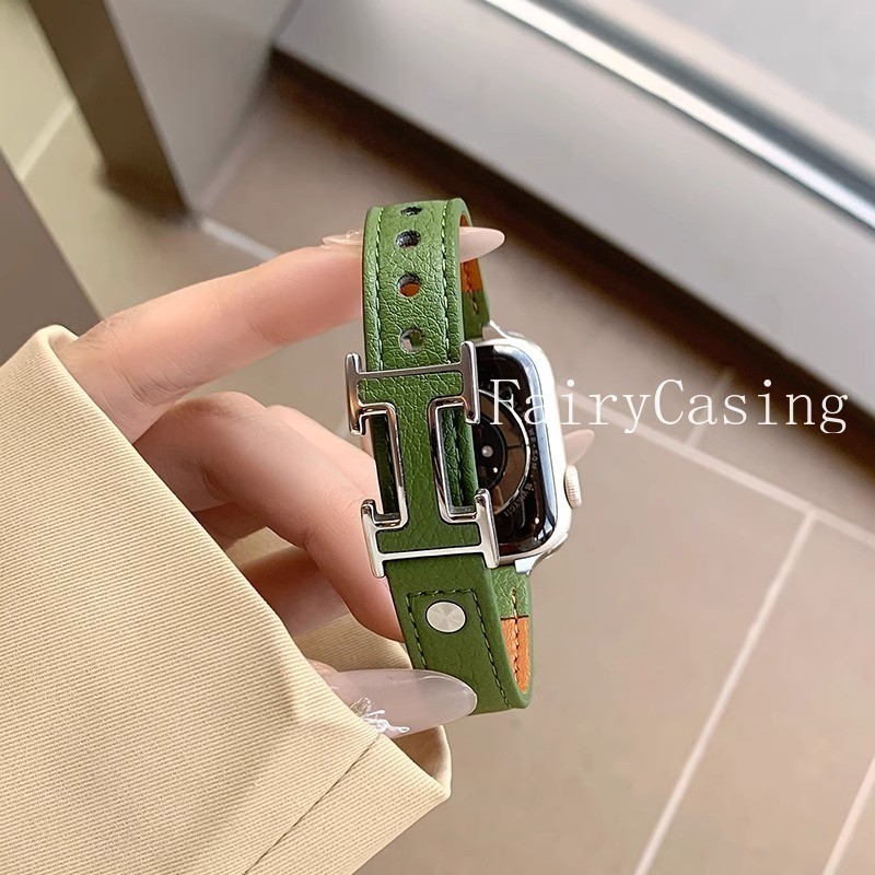 Dây da họa tiết vải thiều cho Apple Watch 42 46mm 44 45mm 41 40mm Vòng tay cho IWatch Ultra 2 49mm Series 10 9 8 7 6SE