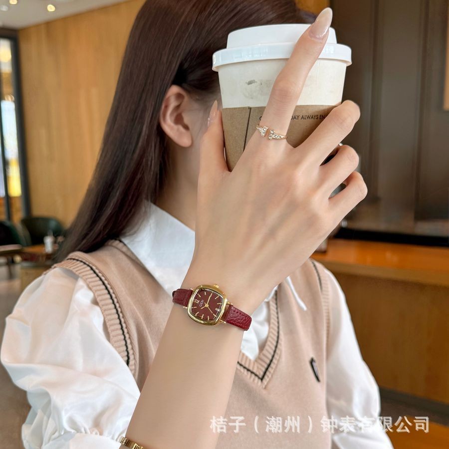 Đồng hồ nữ thông thường, phong cách đơn giản và thanh lịch, mặt số nhỏ, đồng hồ dây da nữ tinh tế 61018