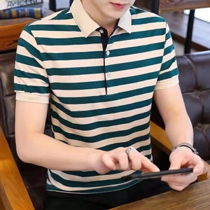 Nam Mùa Hè Top Thanh Niên Sọc Áo polo Ve Áo Nửa Tay Nam Slim-Fit Áo Thun Ngắn Tay Phong Cách Mới Đẹp Trai Cao Cấp