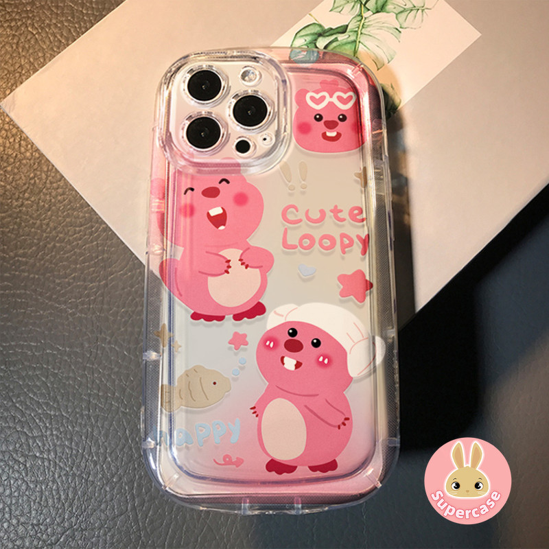 Ốp Điện Thoại Little Beaver Màu Hồng Dễ Thương Cho OPPO Reno 14 13 Pro F31 F29 F27 Pro Plus Find X8 Pro X8S Plus Ultra K13 5G 4G Vỏ Túi Khí Chống Sốc Có Dây Đeo Màu Hồng