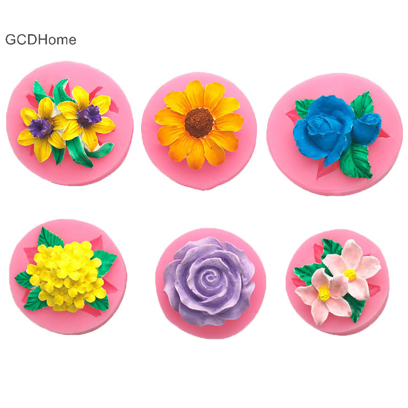 Gcdhome 3D Hoa Hồng Hoa Sen Hoa Cúc Hoa Hướng Dương Khuôn Silicon DIY Cưới Hoa Bánh Fondant Decoag Dụng Cụ Nướng Bánh Xà Phòng Khuôn Quà Tặng HOT