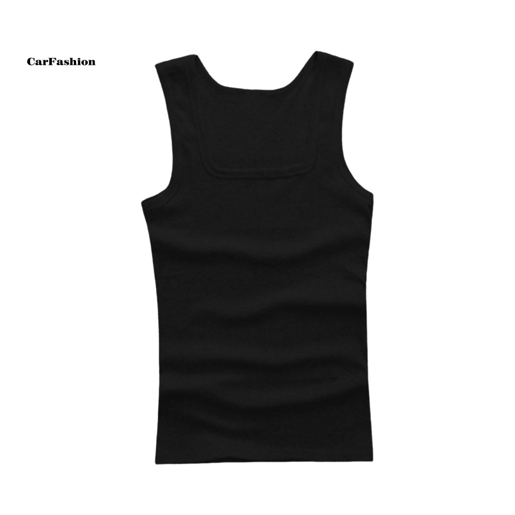 < Carfashion > Áo Vest Thể Hình Không Tay Nam Cổ Vuông Tank Top Nam Slim Fit Thoáng Khí Áo Vest Thể Thao Cho Chạy Bộ Tập Gym Mềm Hấp Thụ Mồ Hôi Áo Lót Đông Nam Asi