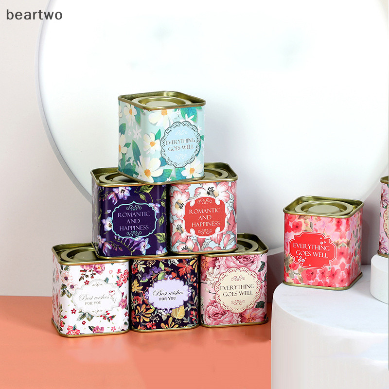 < Beartwo > Hộp Bảo Quản Kín Vuông Teaware Lá Trà Có Thể Jar Thiếc Sắt Kẹo Có Thể Vintage Hộp Trang Sức Nhà Bếp Cà Phê Đường Hộp Đựng Đẹp