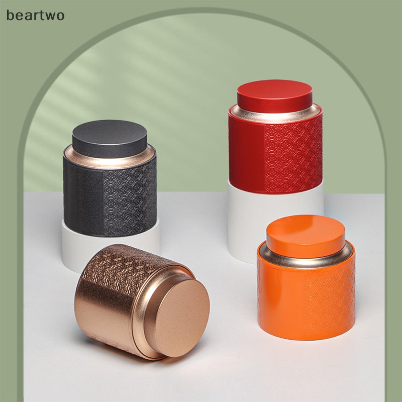 < Beartwo > Hộp đựng đồ di động dập nổi Hộp thiếc trà Caddy Kung Fu Trà kín có thể sấy khô Bộ sưu tập trái cây đẹp Bao bì lưu trữ