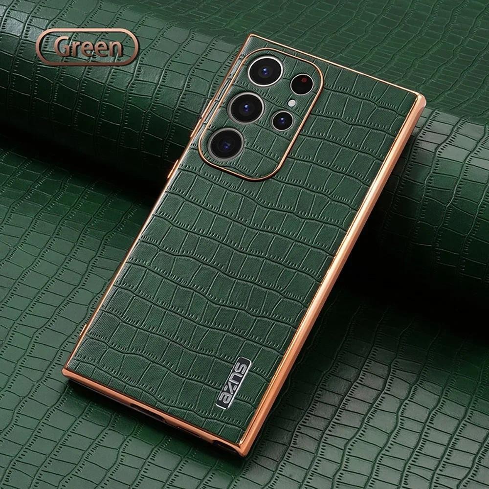 Ốp Da Cá Sấu Mạ Sang Trọng Cho Samsung Galaxy S24 Ultra S23 S21 FE S22 Plus Ống Kính Máy Ảnh Vỏ Điện Thoại Chống Sốc
