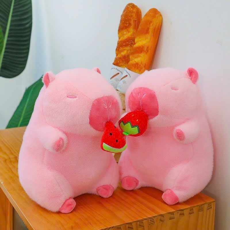 Capybara Dâu Tây Capybara Hồng Kéo Dâu Tây Dễ Thương Gấu Capybara Màu Hồng Mũi Dâu Tây Chất Liệu Vải Lông Cao Cấp