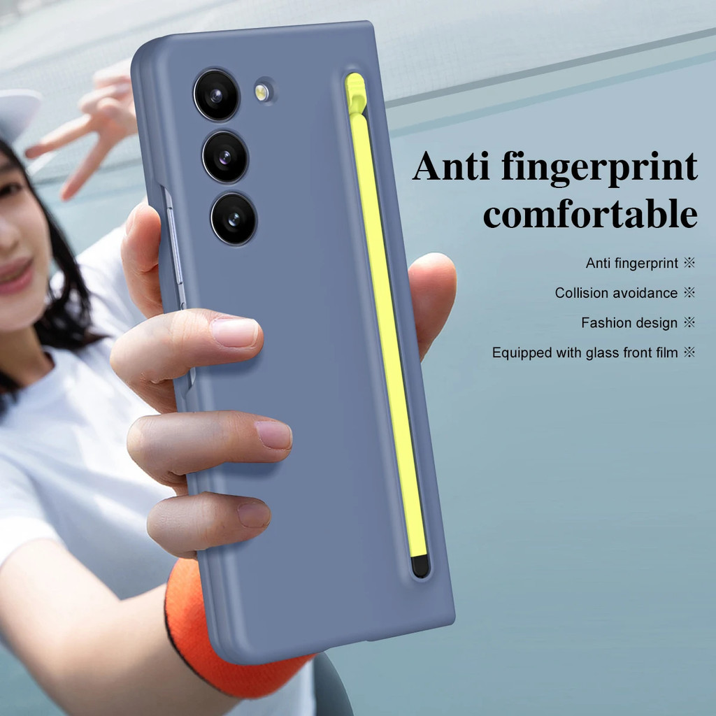 Ốp điện thoại PC cứng mờ thời trang cho Samsung Galaxy Z Fold 7 6 5 4 3 2 với khe cắm bút màn hình kính