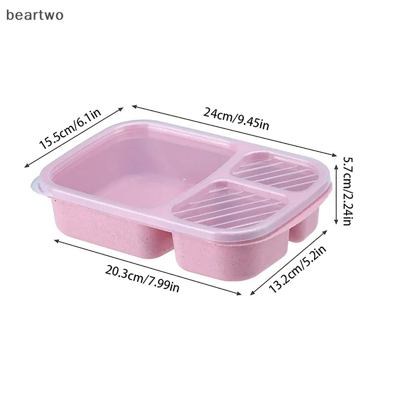 < Beartwo > Hộp cơm trưa rơm lúa mì ba ngăn Bộ đồ ăn vi sóng Hộp đựng trái cây Hộp cơm trưa Dã ngoại Trường học Văn phòng Di động Bento Đẹp