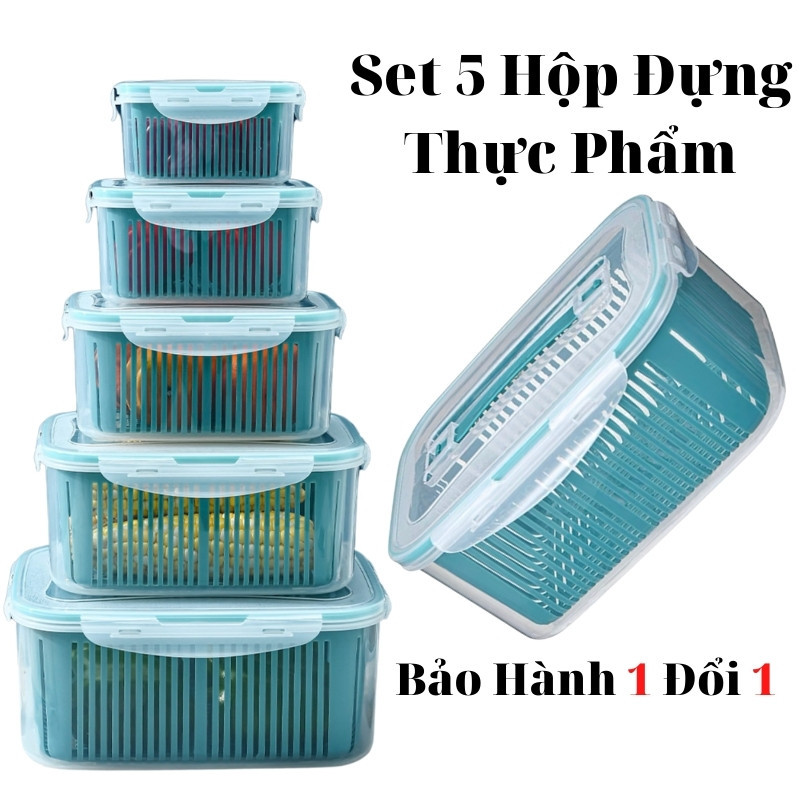 [XẢ] Bộ 5 hộp 15 Món đựng thực phẩm tủ lạnh cao cấp 2 lớp chống úng🕰 TRÙM HOA VÀ CÂY CẢNH