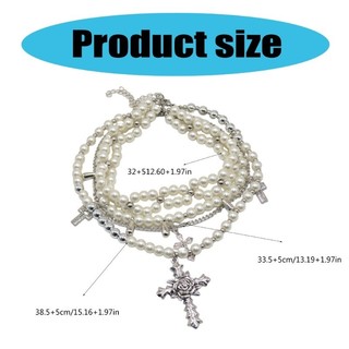Exhila Vintage Ngọc Trai Nhiều Lớp Dây Vòng Cổ Choker Với Hợp Kim Chắc Chắn Chữ Thập Mặt Dây Chuyền Trang Sức Phụ Kiện Cho Hợp Thời Trang