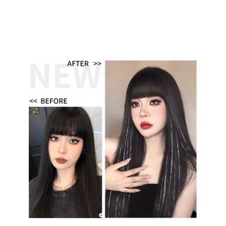 Thẻ Đơn Kim Tuyến, Tóc Giả Kẹp Thẳng Mix Kim Tuyến Lấp Lánh Chịu Nhiệt HaminStore