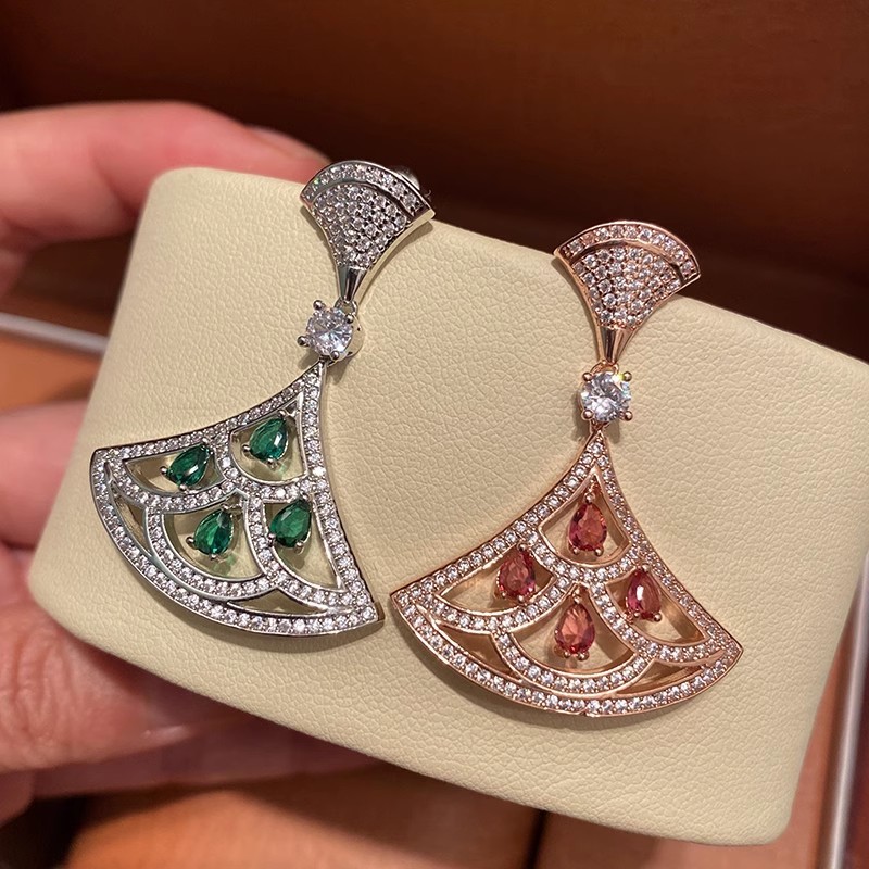 Bông tai hình quạt Zircon Bông tai thời trang sang trọng nhẹ nhàng phong cách dài