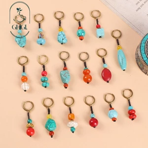 Thiết Kế Ban Đầu Dệt Ngọc Bông Tai Phong Cách Tây Tạng Phong Cách Dân Tộc Bông Tai Retro Dingzhen Cùng Phong Cách Tây Tạng Bông Tai Unisex