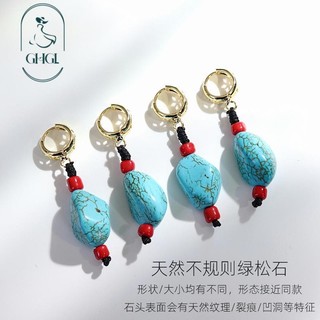 GHGl ❤️Hàng sẵn có Dingzhen Bông tai ngọc lam phong cách Tây Tạng, mạ vàng đồng, kiểu dân tộc cổ điển, đơn độc đáo