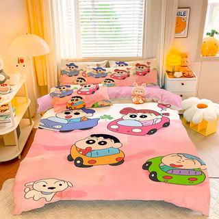 ST2 Crayon Shin-chan Ga trải giường Vỏ chăn gối Bộ chăn ga gối chất lượng cao cấp Phòng ngủ gia đình Có thể giặt được 3IN1 Phù hợp với TS2