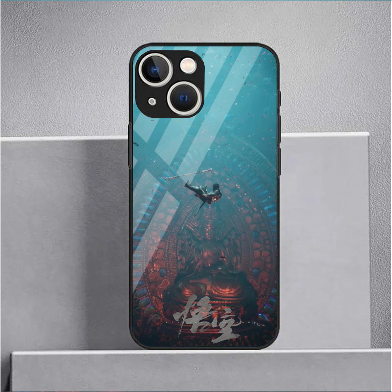 Black myth wukong 02 Kính Cường Lực Ốp Lưng Điện Thoại IPhone 15 14 13 12 11 Pro XS Max Plus Mini X XR 8 7 6s SE2 / 3 Cover