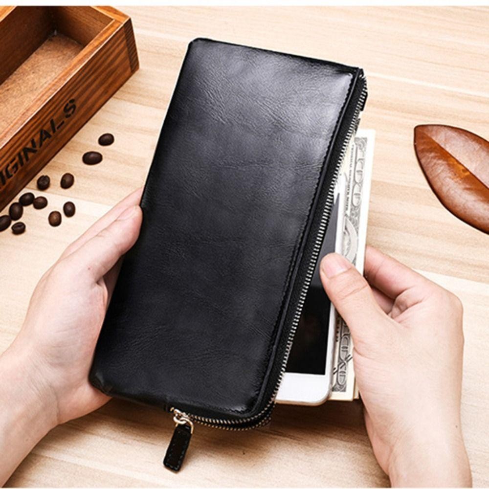 Ví đựng tiền xu HOBBYIN, Ví dài nam bằng da mềm mỏng, Túi ly hợp thời trang Túi đựng thẻ điện thoại dung lượng lớn