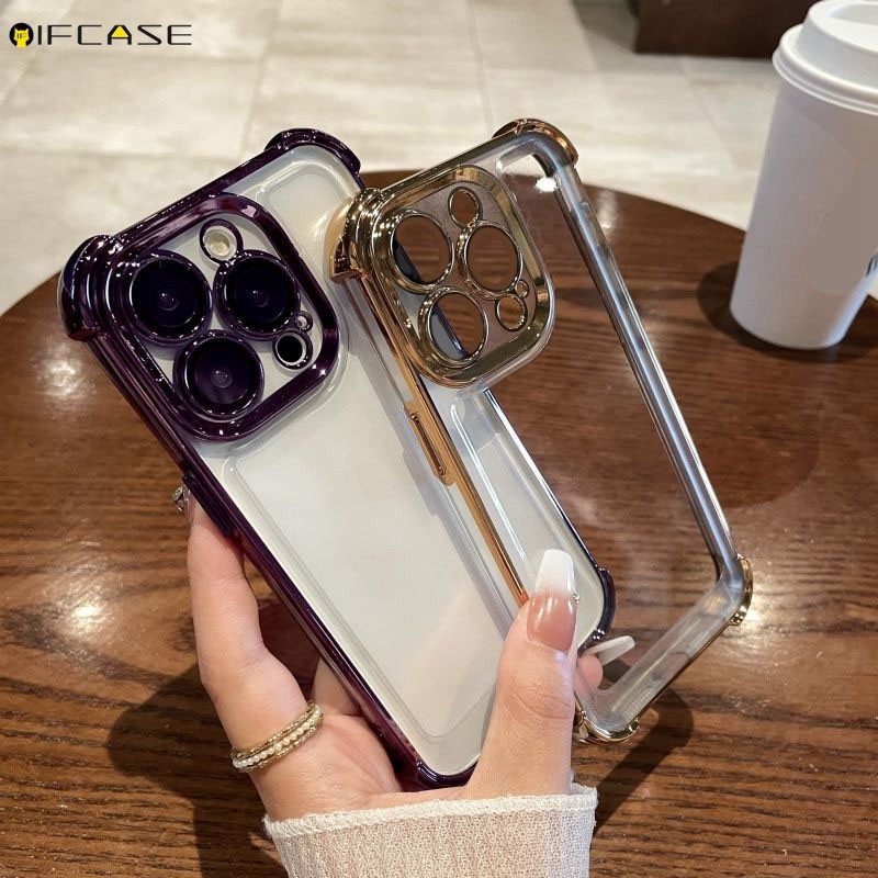 Tương Thích Cho iPhone 16e 12 11 Pro XS Max XR X 7 8 6 6s Plus SE Ốp Điện Thoại Bốn Góc Túi Khí Chống Rơi Chống Sốc Mạ Vàng Kinh Doanh Trong Suốt Vỏ Mềm Ốp Lưng