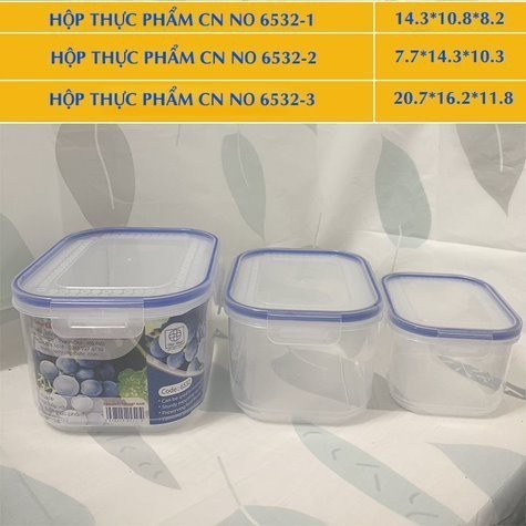 Hộp đựng thực phẩm VIỆT NHẬT, Dùng đựng đồ ăn để tủ lạnh, 4 nút cao su tránh côn trùng, mã SP 6532, 6530