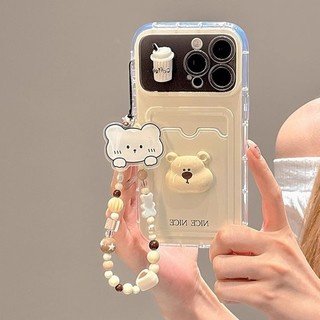 Phim hoạt hình dễ thương cà phê âm thanh nổi Gấu thẻ điện thoại cho iPhone16 Pro Max 15 14 13 12 11 Pro Max Vỏ bảo vệ camera chống sốc Vỏ silicon mềm chống rơi
