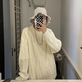 Áo len nam EERSHENSHI cổ tròn xoắn áo chui đầu cổ điển Nhật Bản dáng rộng lười biếng phong cách áo len dệt kim