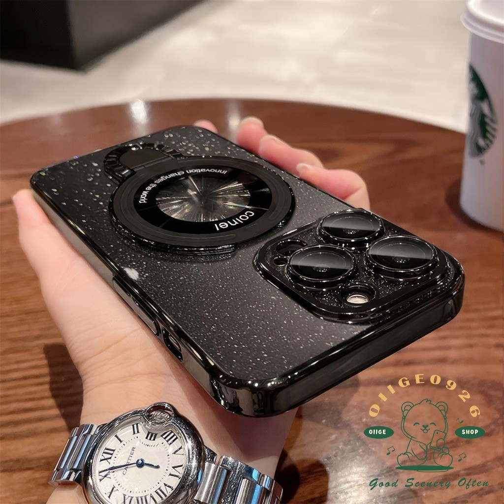 【 Ốp lưng iphone16 】 Giá đỡ PC lấp lánh Vỏ điện thoại iphone16 Pro Max 15 14 13 12 11 cho vỏ iPhone Vỏ mềm silicon TPU chống sốc